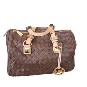 Michael Kors Brown Woven Handbag with Gold Accents